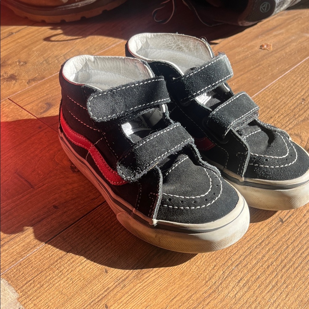 Black and Red Kids Velcro High-Top Sneakers